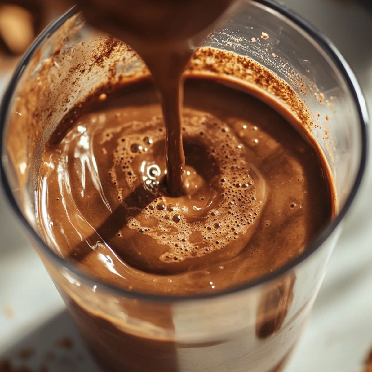 Coffee mixed with spices and coconut oil blending inside a Nutribullet cup for the Easy Coffee Loophole Recipe