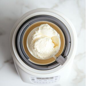 Ninja Creami machine spinning a frozen base on the ice cream setting