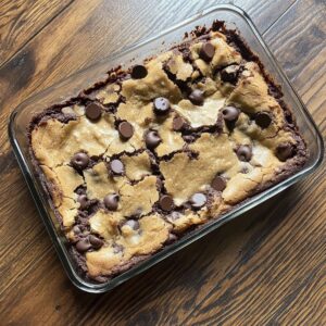 cooling brookie recipe in baking pan