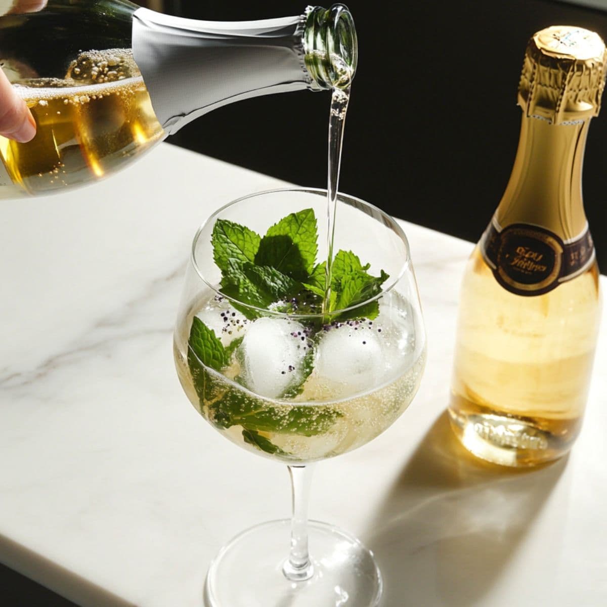 add liquids in right order for hugo spritz recipe