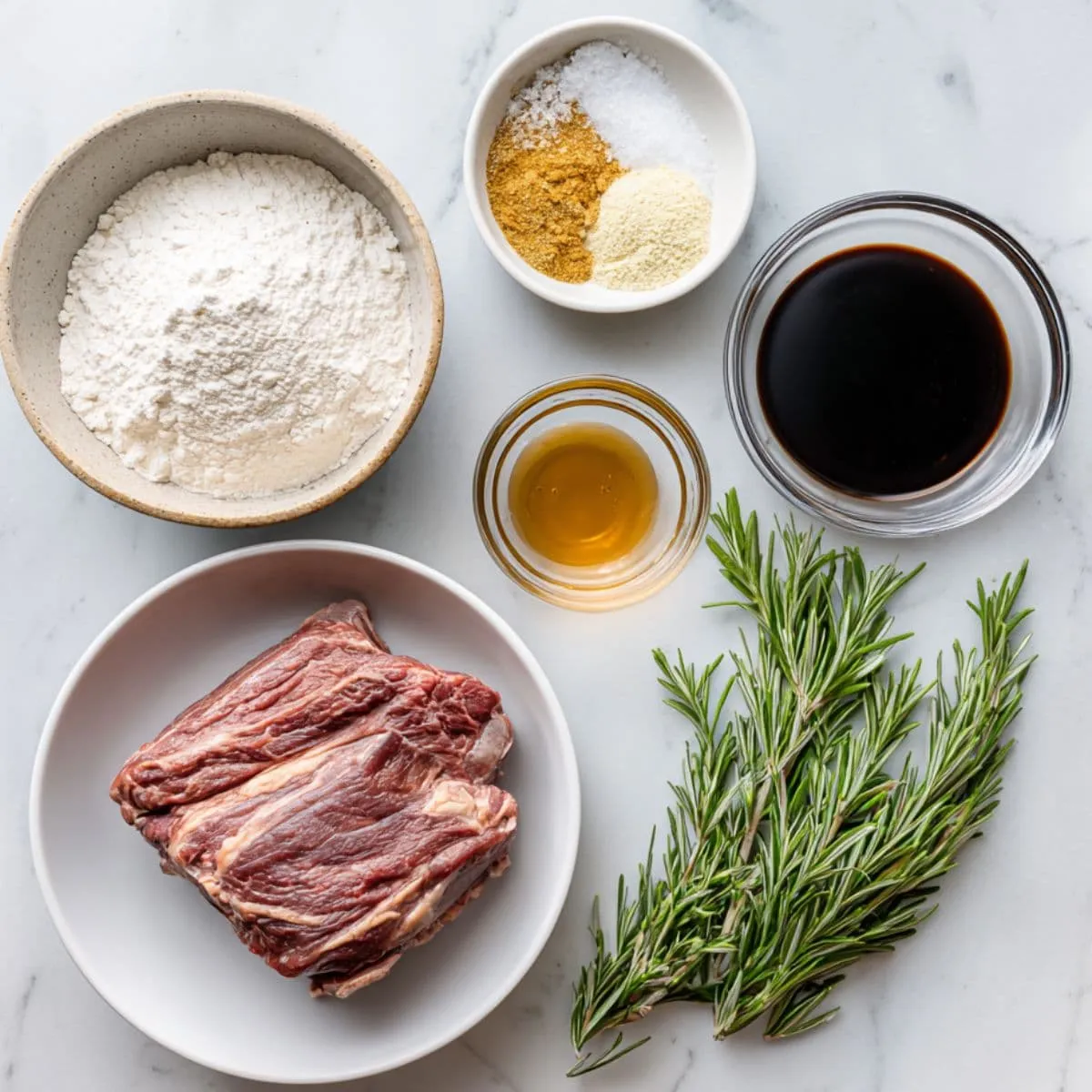 optional but worth it ingredients for pot roast recipe like flour, rosemary, and Worcestershire sauce