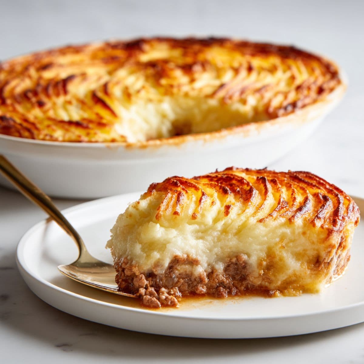 rest and serve cottage pie recipe with golden crispy mashed potato topping and bubbling meat filling