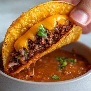 the magic moment of birria tacos recipe dipping into hot consomé