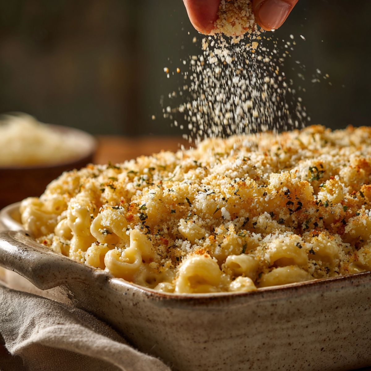 layer and bake the mac and cheese