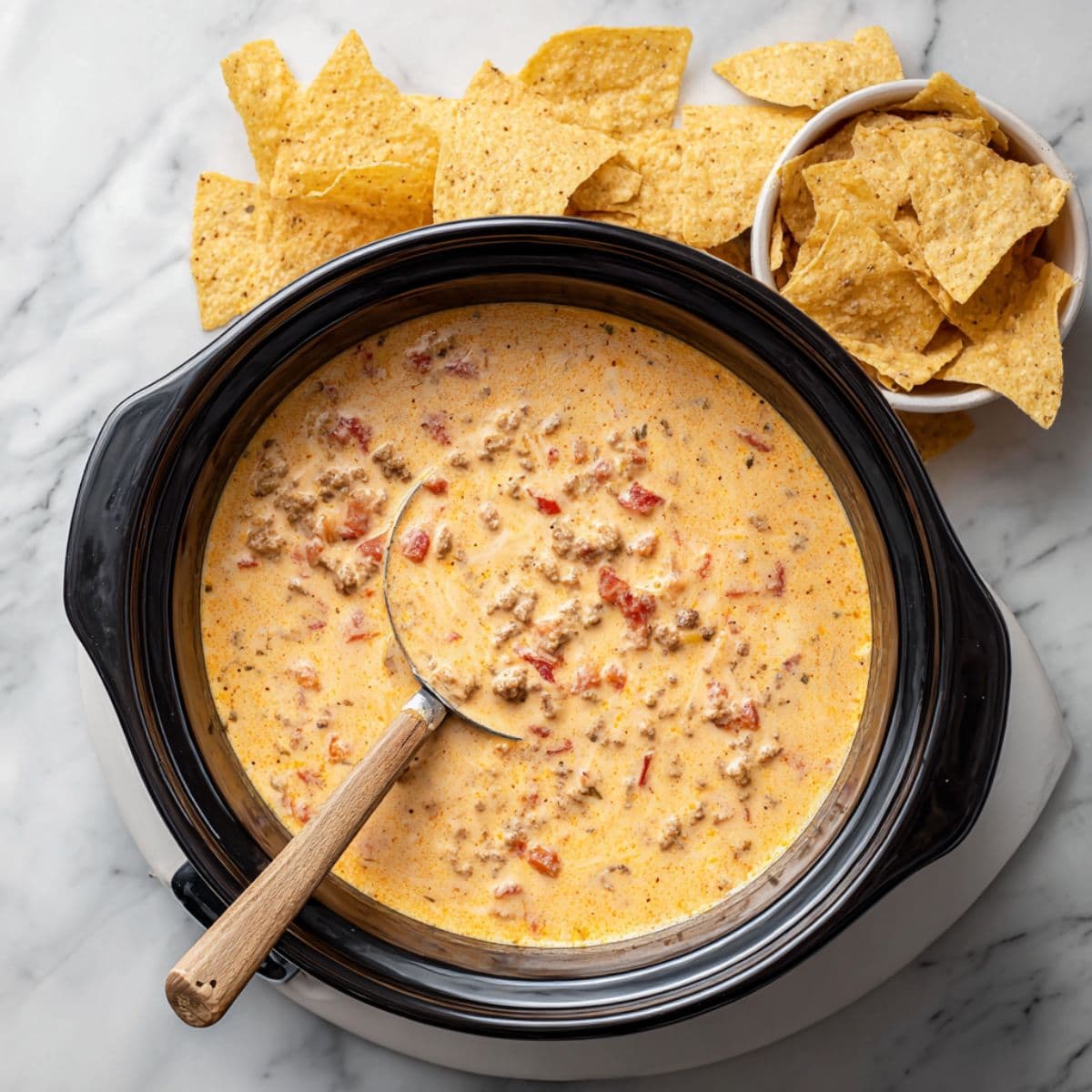 keep it warm for rotel dip recipe in slow cooker with tortilla chips on the side