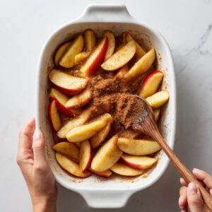 prep your apples for apple cobbler recipe with spiced apple slices in a bowl or baking dish