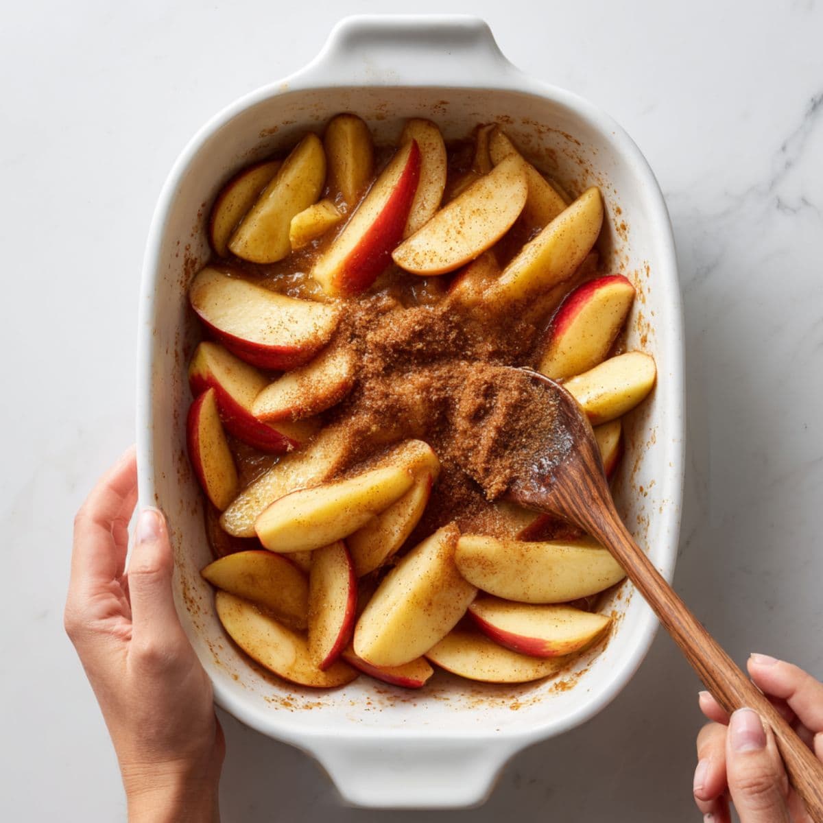 prep your apples for apple cobbler recipe with spiced apple slices in a bowl or baking dish
