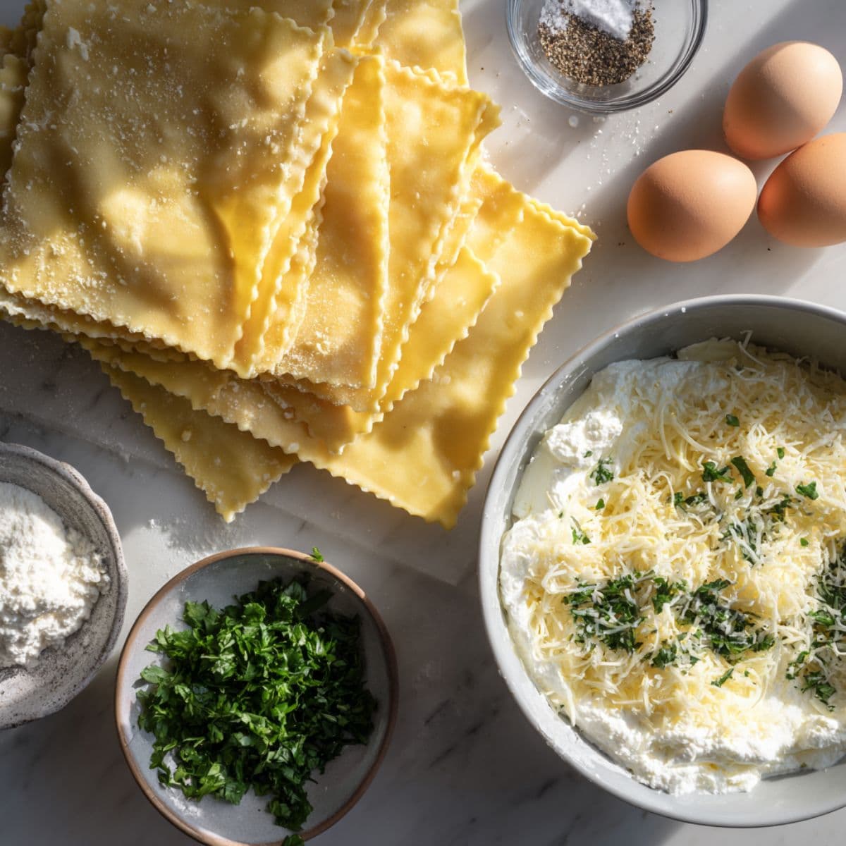 ricotta mixed with eggs mozzarella and parsley for lasagna recipe