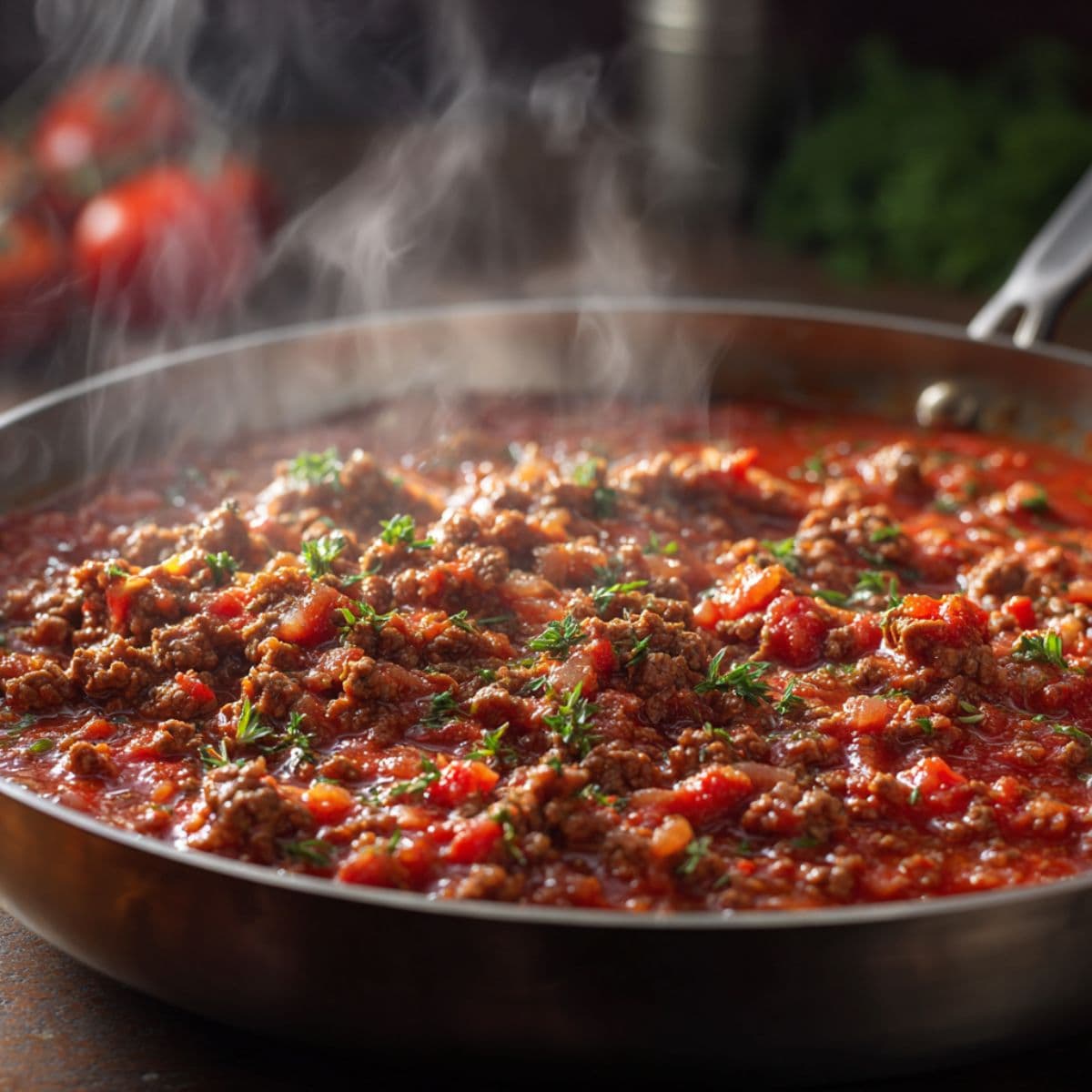 cooking ground beef with onion garlic and tomatoes for lasagna recipe