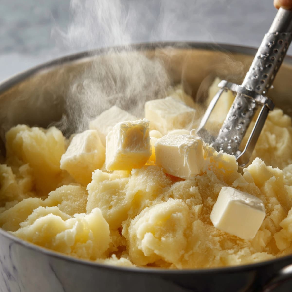 mashing potatoes with butter and cream for mashed potatoes recipe