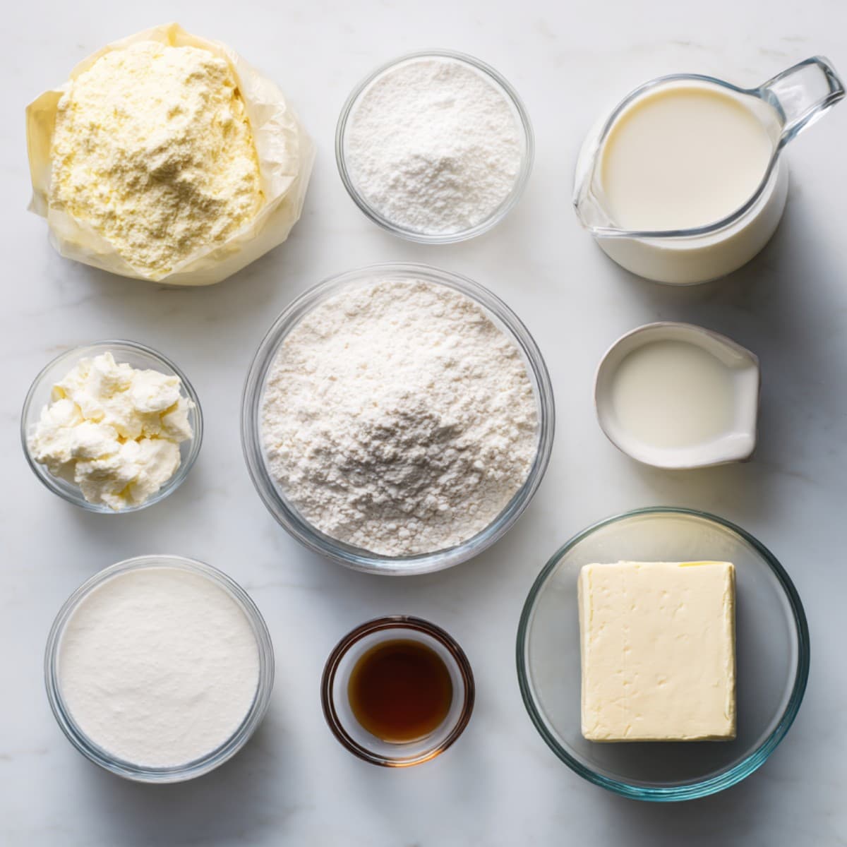 banana pudding recipe essential ingredients including pudding mix, milk, cream, cream cheese, sugar, and vanilla
