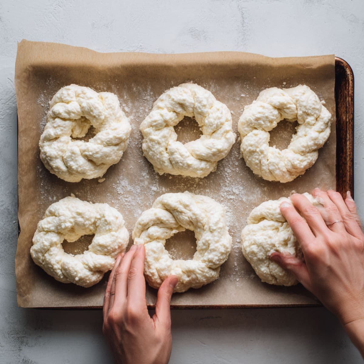 cottage cheese bagels recipe shaping step