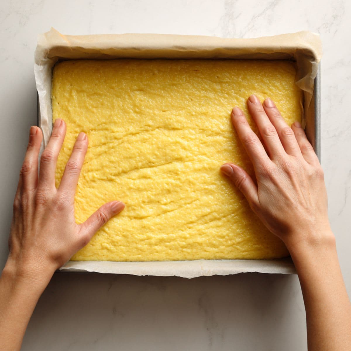 gooey butter cake base layer preparation