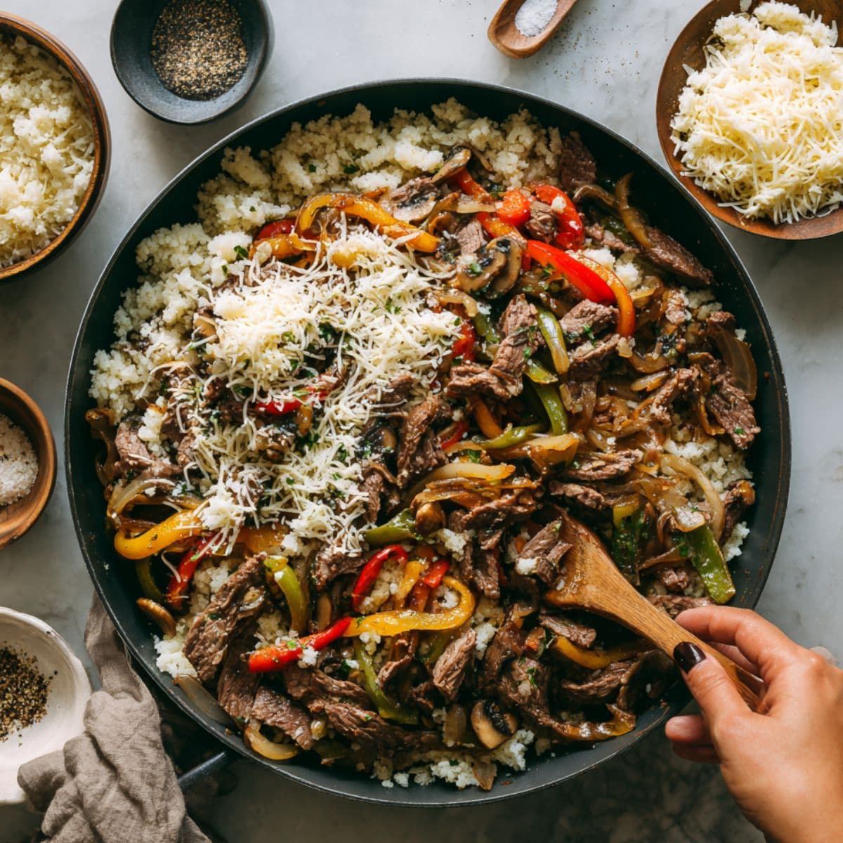 philly cheesesteak bowl recipe final assembly