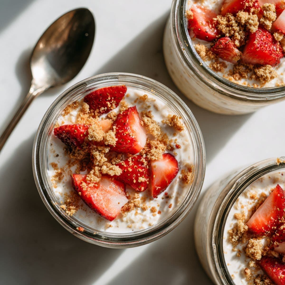 strawberry cheesecake overnight oats recipe overnight step