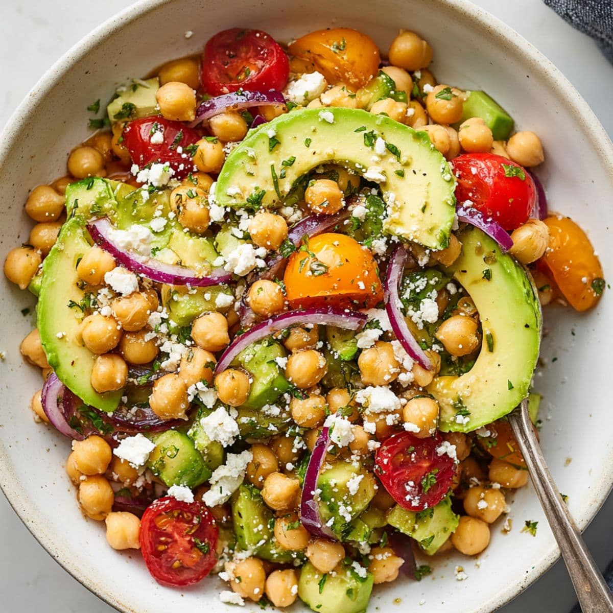 chickpea feta avocado salad