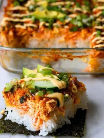 spicy salmon sushi bake
