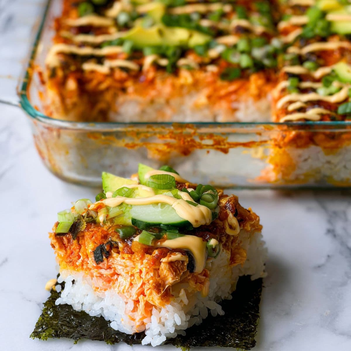spicy salmon sushi bake